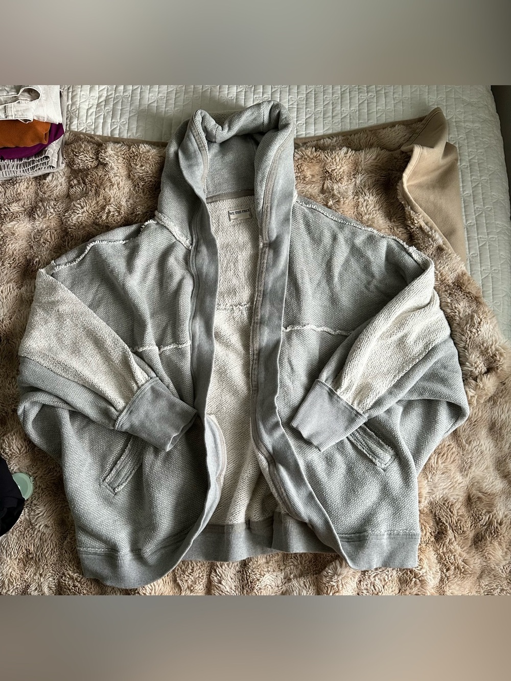 We The Free Two-Tone Light Gray Hooded Cardigan